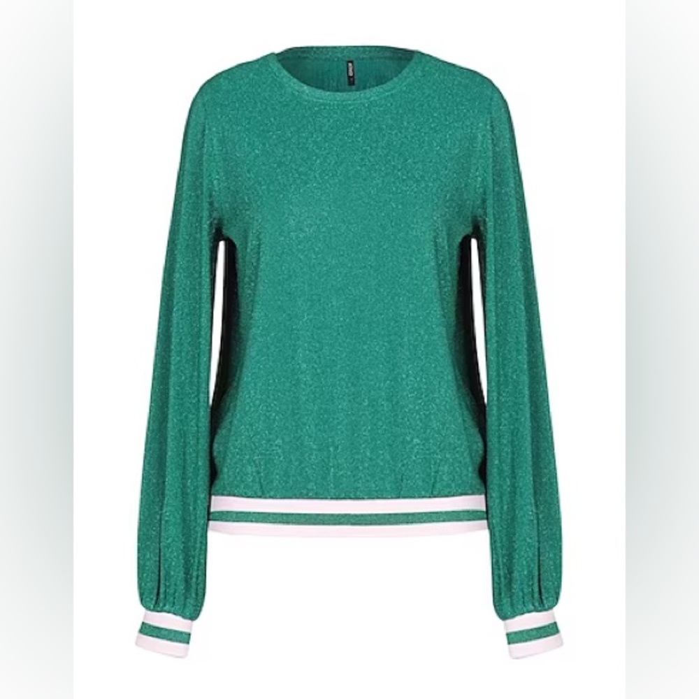 NWOT ONLY (xs) lightweight sweatshirt, Metallic Green with pink cuffs